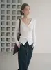 Elegante e sofisticado cardigã de malha feminino de outono, novo, com corte justo, mangas compridas, gola de lapela e botões