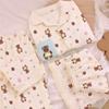 Pijama Yunduo de Algodón con Lindo Oso para Mujer Verano Nuevo Holgado de Manga Corta de Tres Piezas Ropa para el Hogar Se Puede Usar Afuera Venta al Mayoreo