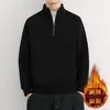 Moletom Masculino com Gola Alta e Meio Zíper Mangas Raglan Outono e Primavera Tops de Veludo Manga Longa Soltos Jaquetas Masculinas Tendência
