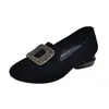 Zapatos Cómodos sin Cordones de Corte Profundo, Zapatos de Gamuza sin Cordones para Primavera y Otoño, Zapatos para Mujer con Suelas Suaves, Mocasines de Piel Suave, Tacones Gruesos, Zapatos Bajos Redondos Pequeños para Mujer