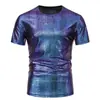 Camiseta de Manga Corta con Cuello Redondo y Textura Dorada Brillante para Fiesta/Escenario de Hombre Verano 2024 Camiseta para Hombre Transfronteriza