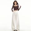 Laranja Jovem# Tecido Três Provas Costura Lateral Jeans de Comprimento Alto Wide Leg Feminino Solto Emagrecimento Cobre o Quadril Moda Versátil Calça de Barra Larga