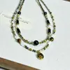 Collar Vintage de Nicho Estilo Francés Turquesa, Piedra Ojo de Tigre, Cuentas de Concha, Cadena Delicada Versátil para Suéter Venta al por Mayor