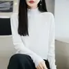 Suéter de ganchillo para mujer, estilo francés, con encaje, cuello semi-alto, tejido fino, manga larga, para otoño e invierno, corte holgado, combinado con una camisa básica blanca