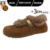 Em estoque~Couro Genuíno Pelo de Coelho Sola Grossa Peludo Birkenstock Sapatos Femininos Outono Inverno Novo Estilo Aveludado Quente Mary Jane Sapatos de Algodão