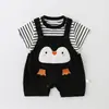 Roupas de Bebê Verão Manga Curta Listrado Body Desenho Macacão Conjunto de Verão de Duas Peças para Bebê