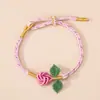 2026 Novo Modelo Pulseira de Flor Rosa Iridescente Ajustável Fashionável Versátil Corda Trançada Multicolorida Corda de Segurança para Pulseira