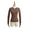 Design Sense Multi-botão Inner Base Camisa Top 2024 Outono e Inverno Novo Slim-fit Slimming Cor Sólida Manga Comprida T-shirt Mulheres