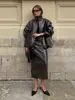 Moda de Calle Transfronteriza Estilo Fresco Silueta Brillante Cremallera Chaqueta de Piel Sintética Falda Recta de Cintura Alta Conjunto Atuendo de Verano para Mujer