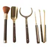 Conjunto de Acessórios para Cerimônia do Chá Cinco Bênçãos da Dinastia Tang e Song: Pinças de Chá em Cobre Puro e Madeira Maciça, Colher de Chá, Faca de Chá, Pincel de Chá, Suporte para Xícara - Conjunto de Cinco Peças
