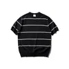 Yidao Vintage 2026 Verano Nuevo Estilo Old Money Casual Cuello Redondo Elástico Rayas Retro Versátil Tejido Manga Corta Camiseta para Hombre