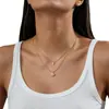 Colar minimalista em aço inoxidável de nicho europeu e americano com pingente em formato de leque de pérola retrátil em forma de Y, olho grego, colar multicamadas