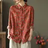 Camisa Larga Artística Floral Vintage Nueva para Mujer Primavera y Otoño, Top Holgado Versátil Casual y Elegante