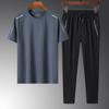 Papai verão usar gelo seda terno meia-idade manga curta camiseta masculina calça meia manga camisa meia-idade e idosos Esporte Lazer terno de duas peças