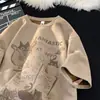2026 Verão Novo Suede Pesado Estilo Jovem Retro Americano Gola Redonda Marca Tendência Solta Casual Manga Curta Camiseta