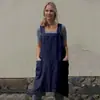 2023 suministro transfronterizo ebay delantal de algodón y lino para mujer circunferencia larga ropa de casa vestido largo holgado ventas directas de fábrica