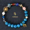Multi-Win Joyería Pulsera de Constelaciones Azules Piedra Azul 8mm Piedra Natural Pulsera de Perlas de Ocho Planetas Venta al por Mayor