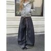 Pantalones Casuales de Alta Gama Estilo Americano con Pierna Curva para Mujer, Diseño Único, Versátiles, Pantalones de Pierna Ancha Fluidos de Largo Completo