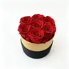 Caixa de Presente Redonda com Borda Dourada de Flores Preservadas Amazon Transfronteiriça para Dia dos Namorados, Dia das Mães, Natal - Rosa Preservada