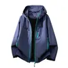 Cortavientos con capucha moderno estilo americano, unisex, chaqueta casual resistente al viento e impermeable para exteriores, ropa deportiva, estilo de frente abierto