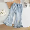 Jeans Acampanados con Bordado de Encaje de Elsa para Niña, Estilo Nuevo Primavera y Otoño, Jeans Súper Bonitos Adelgazantes y Elegantes para Bebé