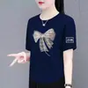 Excedente de Stock de Comercio Exterior Transfronterizo, Camiseta de Manga Corta de Marca Grande para Mamá, Top Elegante de Media Manga para Personas de Mediana Edad y Mayores, Blusa de Corte Holgado