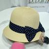 Chapéu de Palha Doce Japonês de Bolinhas com Laço Chapéu de Bacia Pequeno Elegante de Verão Feminino Chapéu de Praia para Férias à Beira-Mar Chapéu de Sol