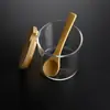 Juego Personalizado de Tres Recipientes para Especias con Bandeja Tapa de Madera de Bambú con Cuchara de Madera Vidrio de Borosilicato Alto Juego Combinado de Especias para Cocina