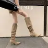 Botas Altas de Piel de Ante con Tacón de Aguja y Punta Fina First Encounter para Adelgazar de Temporada para Mujer 2026 Nuevas Botas Largas por Encima de la Rodilla