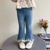 Pantalones de Mezclilla con Perlas en el Tobillo Estilo Coreano para Niñas Estilo Primavera/Otoño 2026 Nuevos Pantalones Elegantes de Moda para Niñas Tendencia