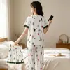 Pijama para Mãe Jovem Conjunto Feminino de Três Peças com Manga Curta Fino Tamanho Plus Size Solto Conjunto para Casa de Primavera e Outono Estilo Mori