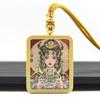 Collar Colgante Thangka Semi-Pintado a Mano con Pintura Dorada de Cinabrio con Zaki Lhamo y el Dios Amarillo de la Riqueza de Vidas Pasadas y Presentes
