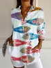 Camisa de manga de siete puntos con hombro descubierto para mujer transfronteriza, tendencia de verano europea y americana, estampado floral, impresión 3D