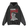 Sudadera con Capucha Vintage Americana Estampado de Personaje de Cómic Blanco y Negro Holgada Hombro Caído Bidimensional Talla Grande Sudadera En Stock