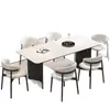 Juego de mesa de comedor y sillas de roca estilo retro, mesa de comedor de madera maciza, diseño minimalista italiano de lujo ligero, forma rectangular para apartamentos pequeños