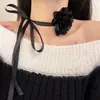 Estilo Chanel Vintage Negro Cena Flor de Hada Encaje Gargantilla Collar Correa para el Cuello Sexy Accesorios Uso Varios