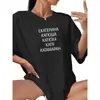 Camiseta de Algodón 100% Puro Estampada con Letras Talla Grande de Verano Nuevo Estilo Europeo, Americano y Coreano Holgada Versátil Retro de Manga Corta