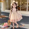 Vestido Infantil Outono 2026 Novo Estilo Crianças Elegante Malha Manga Longa Bebê Primavera Outono Lantejoulas Saia Princesa
