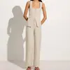 Traje de Algodón y Lino Transfronterizo Más Vendido para Mujer Estilo Commuter Chaleco sin Mangas de Encaje con Cuello Cuadrado Pantalones de Pierna Ancha de Cintura Alta Conjunto de Dos Piezas