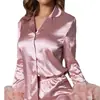 Dulce traje de pijama rosa de manga larga con plumas para primavera y verano, shorts, transfronterizo, europeo y americano, seda artificial, sedoso como el hielo, ropa de casa
