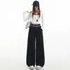 1327 Novo Design de Outono Nicho Chique Roupas Femininas Coreanas Novas Calças Elegantes de Alta Qualidade Azul Marinho