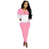 D9824 Venda quente na Amazon moda casual feminina europeia e americana cor sólida costura calça de manga comprida conjunto de duas peças