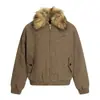 Chaqueta de Algodón con Cuello Desmontable de Piel Estilo Americano para Hombre, Estilo Corto de Moda Urbana Holgada para Otoño e Invierno, Abrigo de Algodón con Forro de Felpa