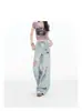Jeans de pierna ancha rotos azul claro para mujer, pantalones rectos holgados de cintura alta para el verano, pantalones de pierna ancha fluidos para mujer