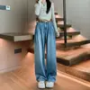 Jeans Wide Leg com Forro de Fleece Cinza Cimento Feminino Outono Inverno 2024 Novo Slim Plissado Reto Boca de Sino Calças Maillard