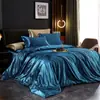 Conjunto de Quatro Peças em Seda Lavada Estilo Europeu de Luxo Leve, Capa de Edredom em Cetim de Seda Gelo Cor Sólida, Lençol de Cima, Lençol com Elástico, Conjunto de Roupa de Cama para Cama de 1,8m