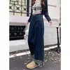 Jeans Retro Azules de Pierna Ancha para Mujer Ligeramente con Sobrepeso MM Talla Grande Sueltos de Cintura Alta Adelgazantes para Personas Bajas Elásticos Versátiles Pantalones de Pierna Recta