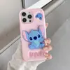 Funda de Silicona con Soporte de Dibujos Animados para Teléfono Móvil Adecuada para iPhone 16 15 Pro Max Cubierta Protectora Anticaídas Estéreo 3D