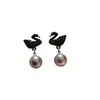 Pendientes de Perla con Forma de Cisne de Moda Versátiles para Mujer Pendientes de Perla Incrustados con Diamantes para Mujer Colgantes para Oreja Pendientes Joyería Exquisito Temperamento Joyería para Oreja