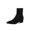Novas botas curtas da moda com salto grosso de 5 cm, botas tipo meia femininas para pessoas baixinhas, botas finas de salto alto, botinhas pretas